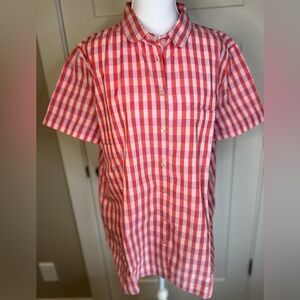New Loft Women’s Light Weight Vibrant Short Sleeve Red Striped Shirt Size‎ Large